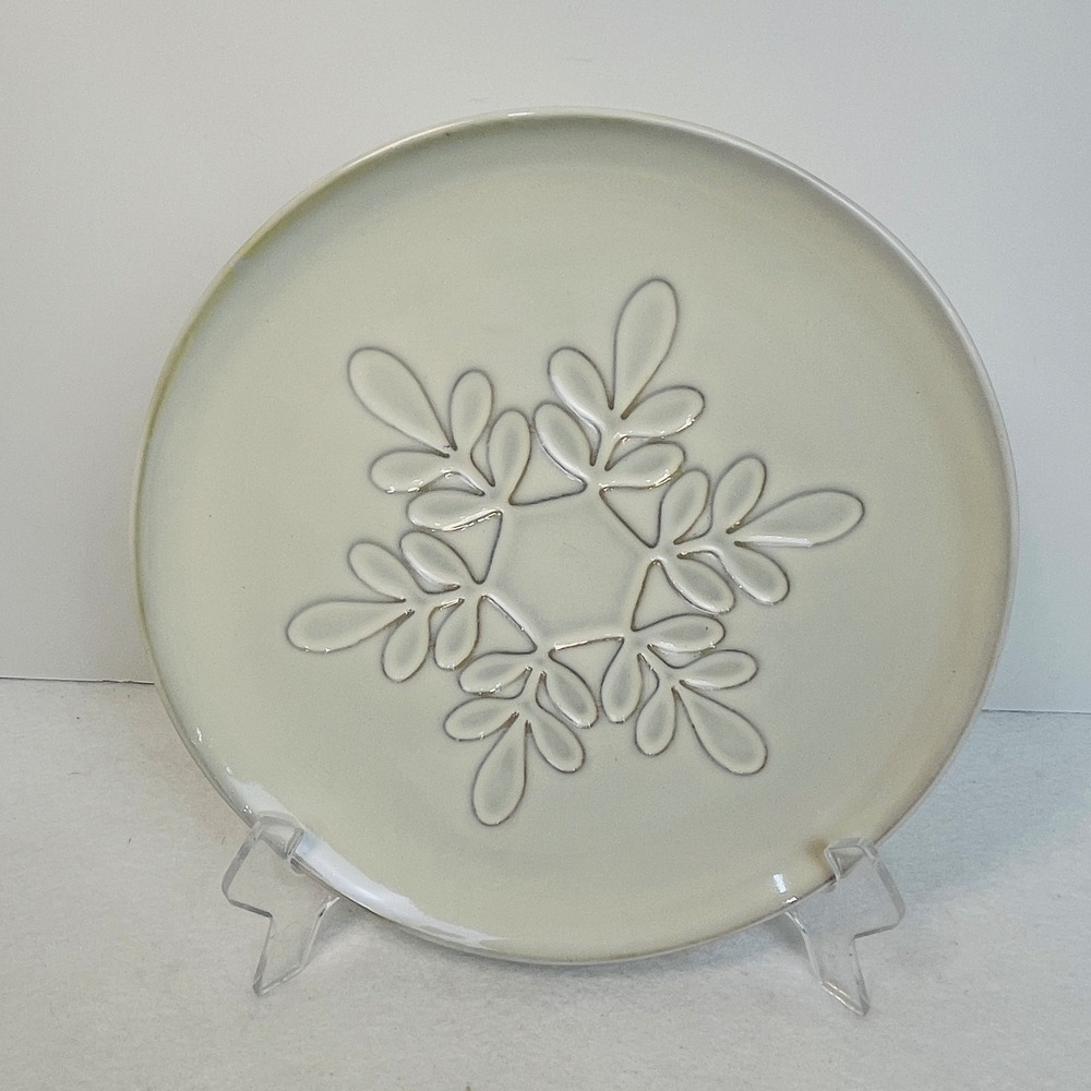 Kirkland Home Salad Plate Cream Snowflake Embossed Ceramic Winter Holiday 8.25in